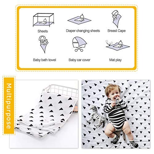 ALBOYI 3 Pack Baby Muslin Washcloths 120cmX120cm Cartoon Cotton Muslin Newborn Towel Large Gauze Squares Babies Swaddle Blanket Shower Wipes (Fish/Fox/Geometric Print) 3pack