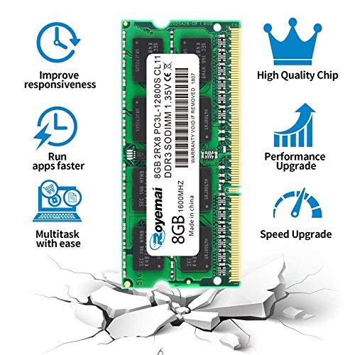 8GB DDR3 / DDR3L 1600 MHz Sodimm 2RX8 PC3L/ PC3-12800 204pin 1.35v CL11 Unbuffered Non-ECC Notebook Memory Laptop RAM Module for Intel AMD and Mac System DDR3 12800SL-1X8G Green-DDR3 12800SL