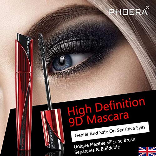 AQUAPURITY - PHOERA Lash Volume Mascara Waterproof, smudge proof Long Lasting Fiber Lash Black Mascara, 9D Curling Eye Makeup Intense Lengthen & Volumize False Eyelashes | Cruelty Free