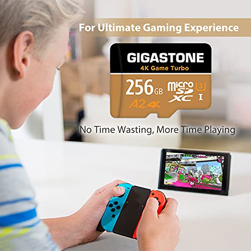 [5-Yrs Free Data Recovery] Gigastone 256GB Micro SD Card, 4K Game Turbo, MicroSDXC Memory Card for Nintendo-Switch, GoPro, Action Camera, DJI, UHD Video, R/W up to 100/60MB/s, UHS-I U3 A2 V30 C10 256 GB Game Turbo 1PK