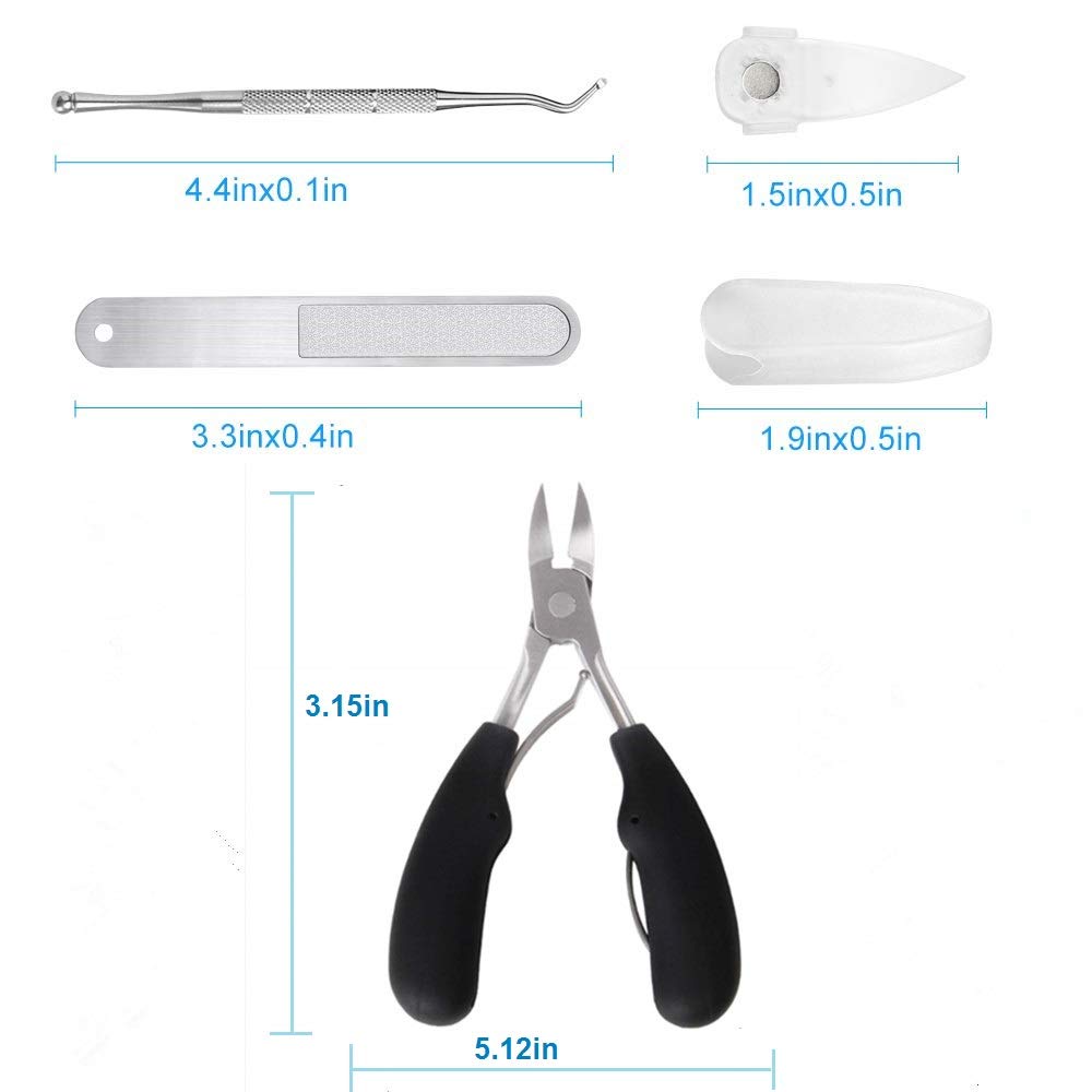 4PCS Toe Nail Clipper for Ingrown or Thick Toenails,Toenails Trimmer and Professional Podiatrist Toenail Nipper for Seniors with Surgical Stainless Steel Surper Sharp Blades Soft Grip Handle Black