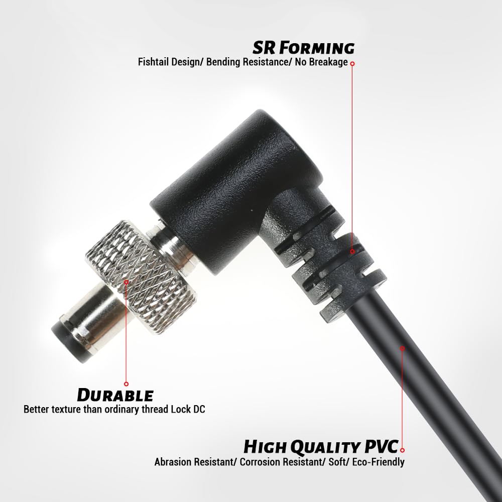 Alvin's Cables D-Tap to Locking DC 5.5 * 2.1 Atomos Monitor Power Cable for Video Devices PIX-E7 PIX-E5 7 Touchscreen Display Hollyland Mars 400s 60CM Right Angle DC 60CM