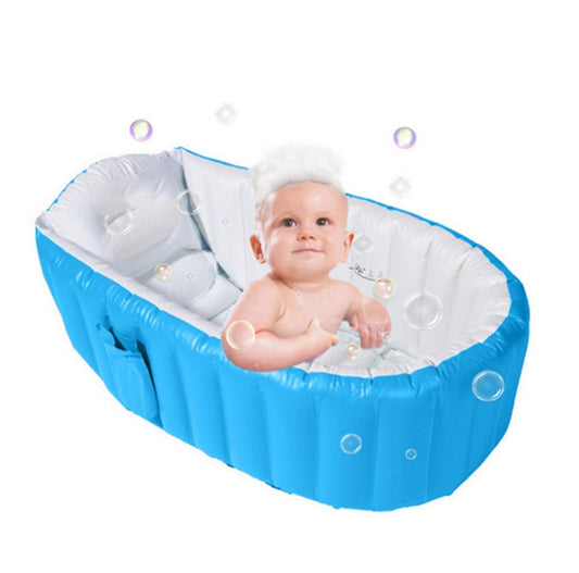 Alytimes Inflatable Baby Bathtub,No Pump Kid Infant Toddler Infant Newborn Inflatable Foldable Shower Pool (Blue) (Blue) Blue