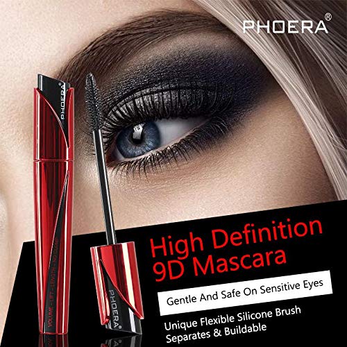 AQUAPURITY - PHOERA Lash Volume Mascara Waterproof, smudge proof Long Lasting Fiber Lash Black Mascara, 9D Curling Eye Makeup Intense Lengthen & Volumize False Eyelashes | Cruelty Free