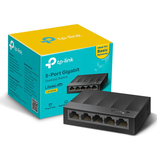 TP-Link LS1005G 5-Port Desktop/Wallmount Gigabit Ethernet Switch/Hub, Network Splitter, Plug and play, Plastic Case