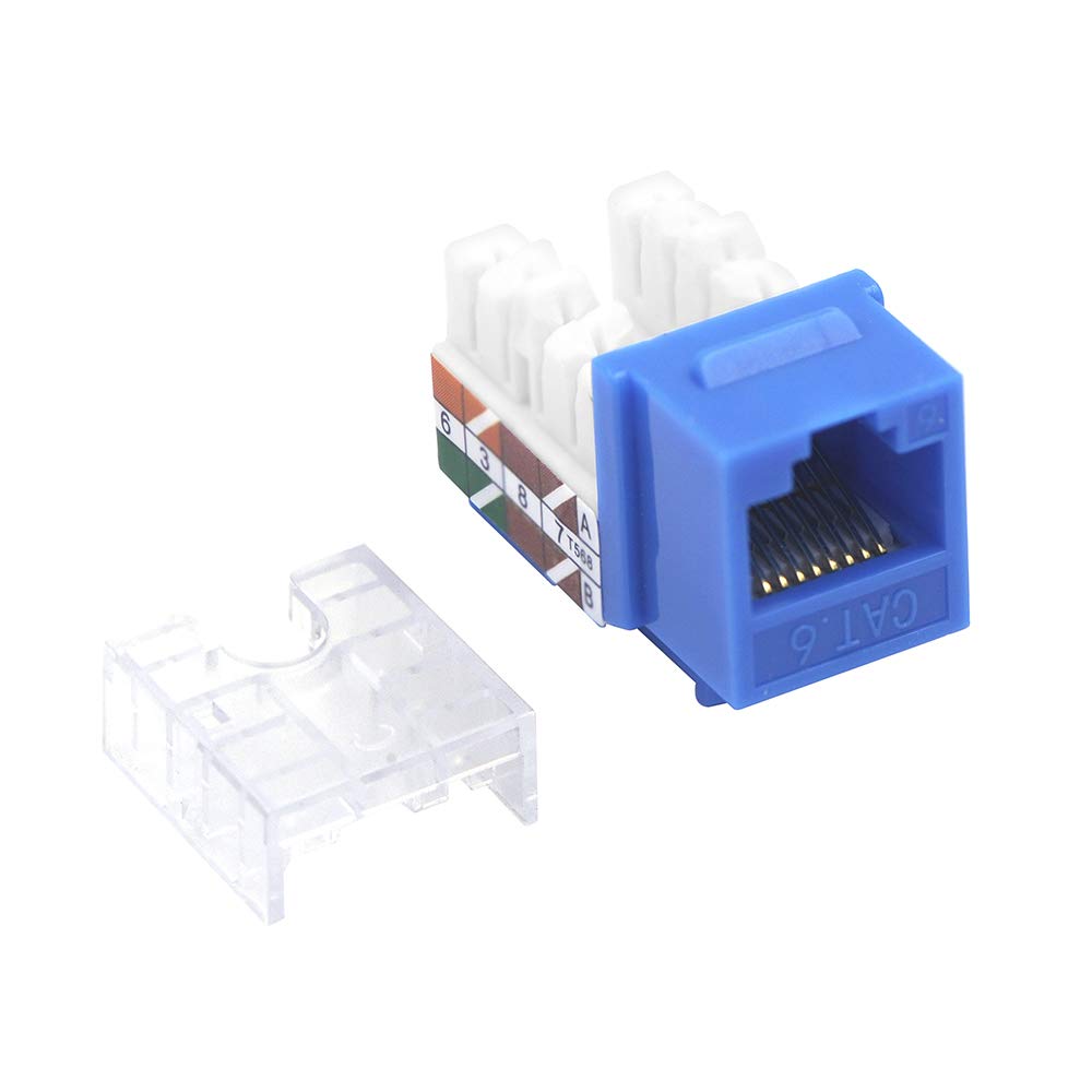 VCE Cat6 RJ45 90 Degree Keystone Jack Insert, Ethernet UTP Cat 6 Keystone Punch Down Stand 5 Pack Blue