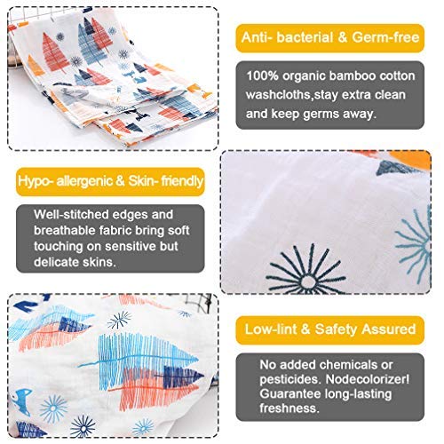 ALBOYI 3 Pack Baby Muslin Washcloths 120cmX120cm Cartoon Cotton Muslin Newborn Towel Large Gauze Squares Babies Swaddle Blanket Shower Wipes (Fish/Fox/Geometric Print) 3pack