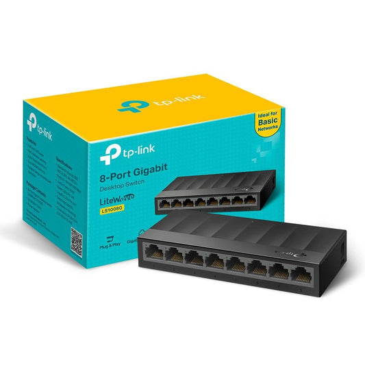 TP-Link LS1008G 8-Port Desktop/Wallmount Gigabit Ethernet Switch/Hub, Ethernet Splitter, Plug & Play, Desktop, Plastic Case Unmanaged