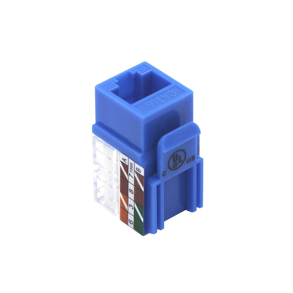 VCE Cat6 RJ45 90 Degree Keystone Jack Insert, Ethernet UTP Cat 6 Keystone Punch Down Stand 5 Pack Blue