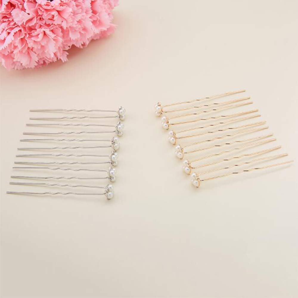 Anglacesmade Bridal Hair Pins Crystal Hair Pin Pearl Bobby Pins Wedding Headpiece Bridesmaid Flower Girl Hair Accessories for Women and Girls(Gold) Gold