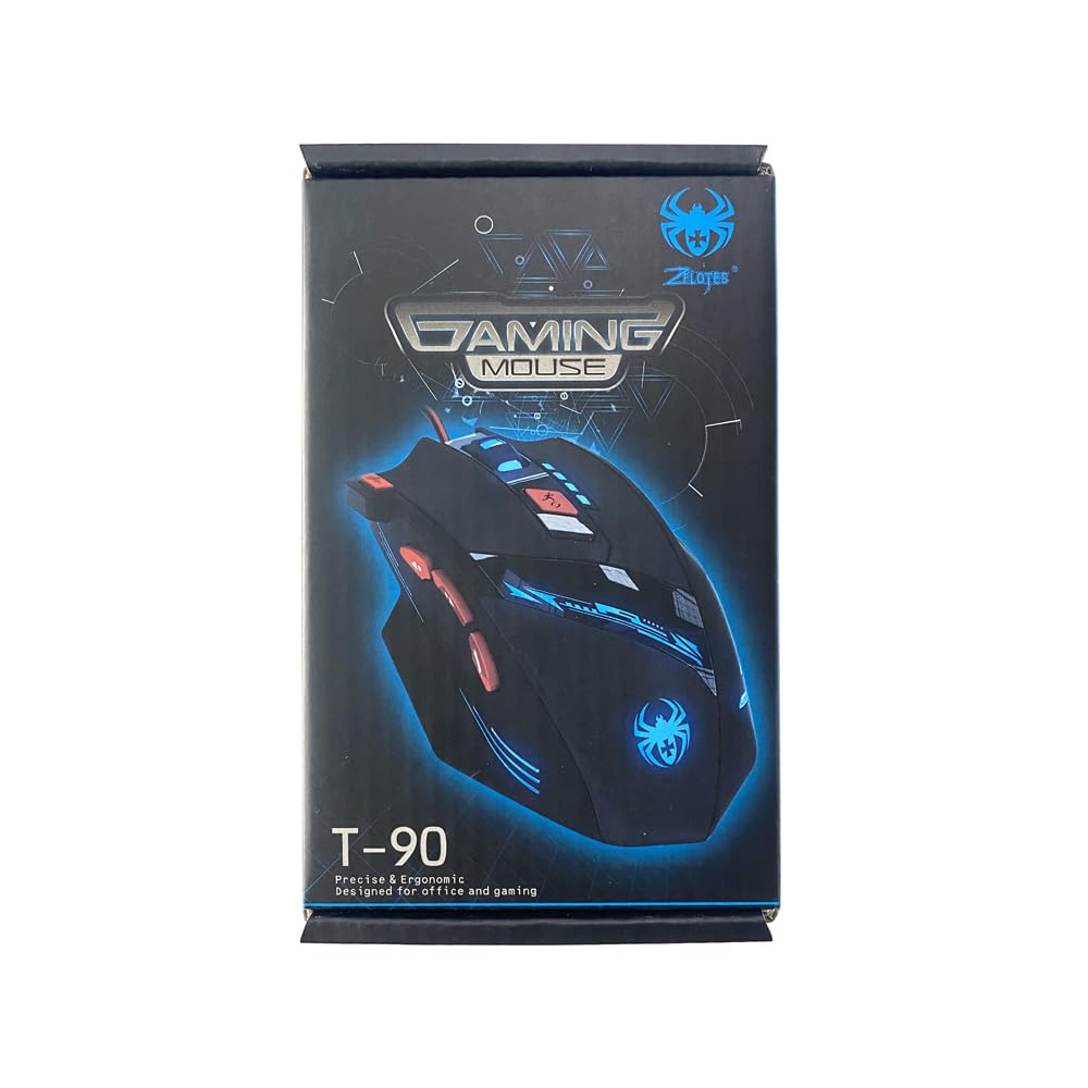 zelotes T90 Gaming Mouse 9200 DPI, 8 Programmable Buttons Multi-Modes LED lights USB Gaming Mice, Weight Tuning for Laptop, Desktop, PC, Macbook - Black