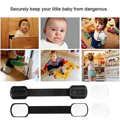 8 Pack Black Child Safety Locks, SACONELL Baby Proof Cabinets Latches with No Trapped Fingers for Cupboard/Drawers/Closet/Toilet Seat/Oven and Fridge, Free 9 Extra 3M Adhesive Pads