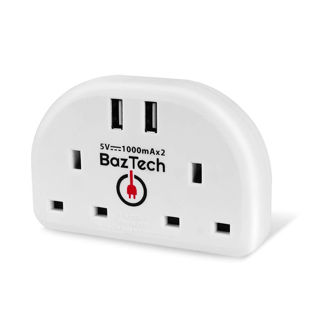 UK to European Plug Adapter with 2 USB, Travel Adapter Plug UK to EU Europe, Euro Schuko Grounded Charger for Germany France Spain Turkey Greece Italy, Type E/F Plug Adaptor