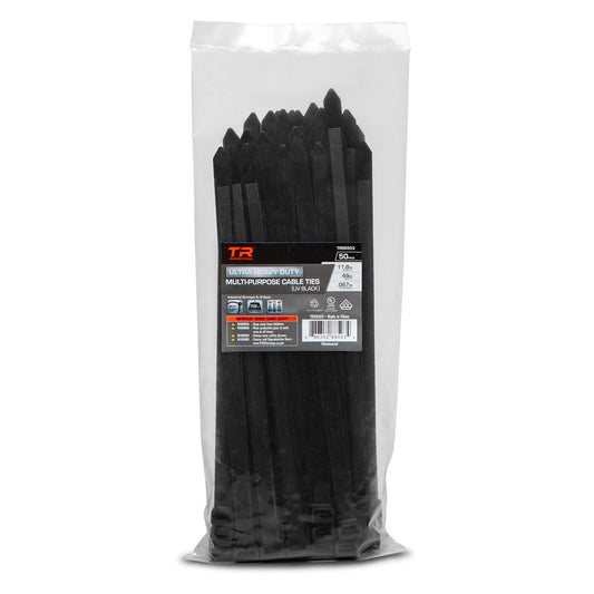 TR Industrial Ultra Heavy Duty Multi-Purpose UV Cable Ties (50-Piece), 250 lbs. Tensile Strength, 11.8", Black 11.8"