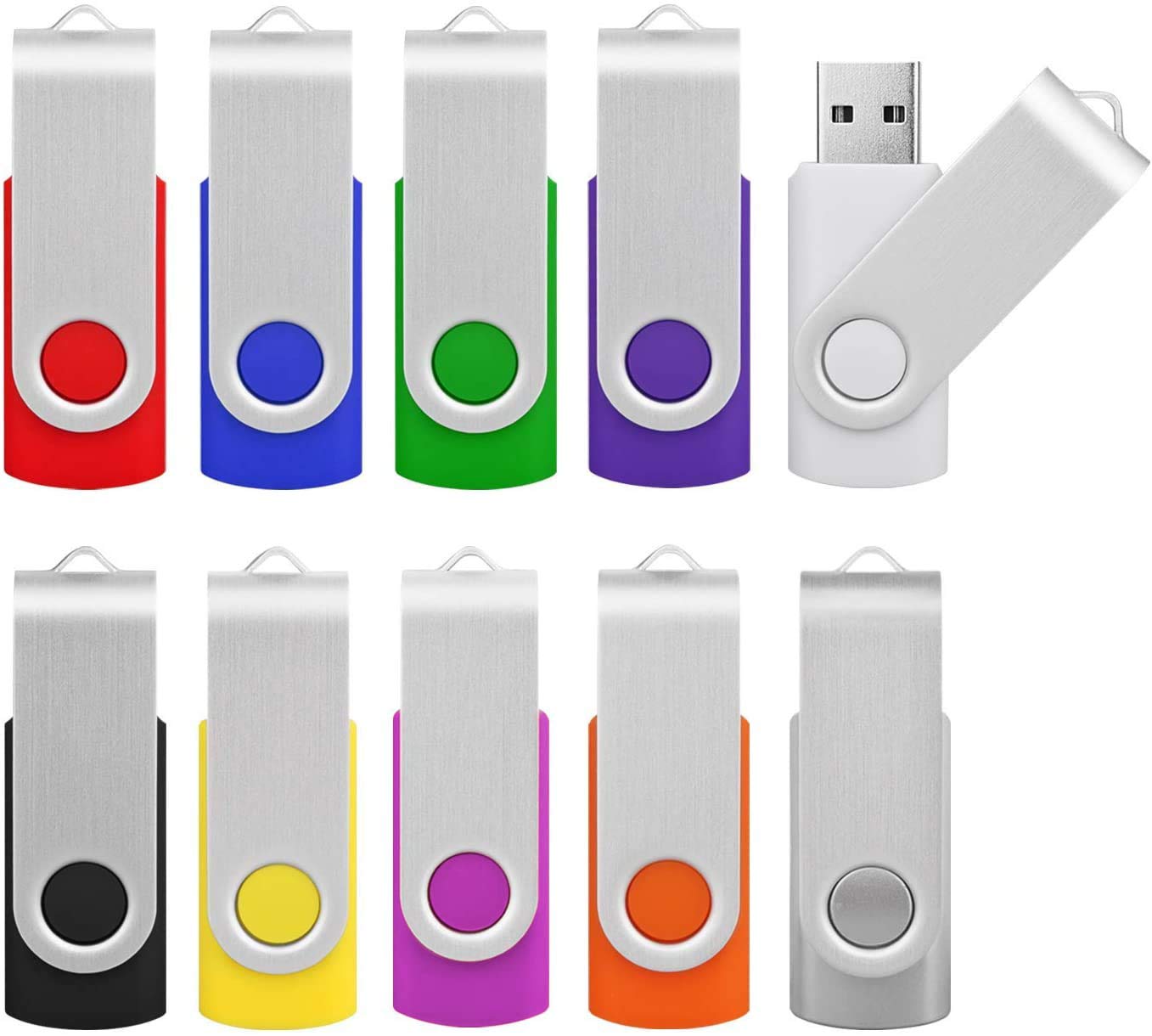 2 GB Memory Stick 10 Pack, KOOTION Bulk USB Stick Swivel Flash Drive 2 GB Pen Drive Thumb Drive Jump Drive Computer Data Storage (10Pack Mixcolor) 2G Color