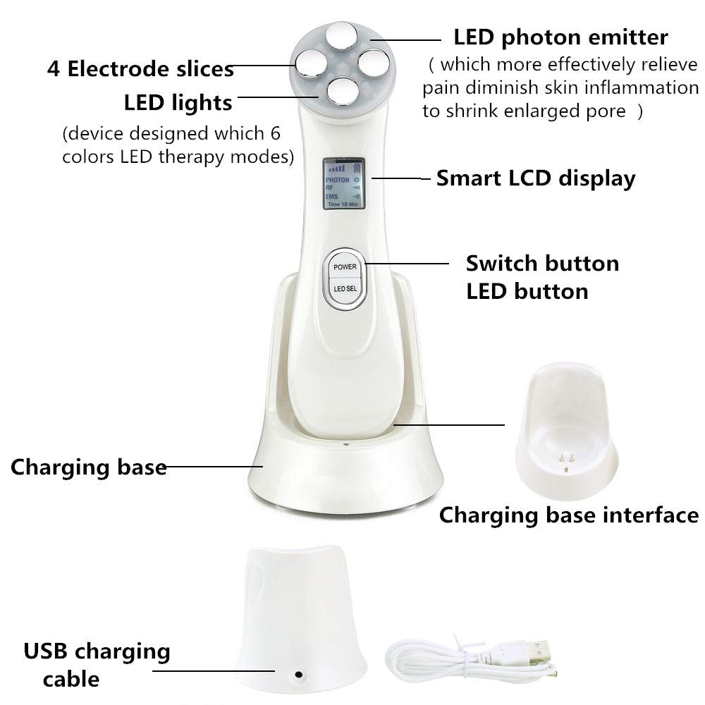 5 in 1 Radio Frequency Skin Tightening Machine, RF Ion Mesotherapy Face Massager, LED Photon Skin Rejuvenation Remover Wrinkle Care Device