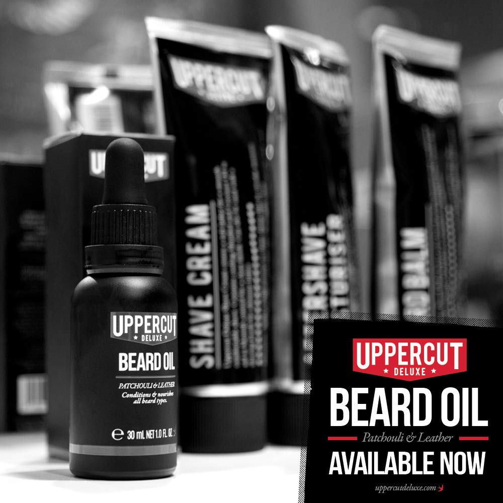 Uppercut Deluxe Beard Oil, Lightweight Beard Conditioner with Essential Oils to Nourish the Beard, Smooth Application and Light Finish, Patchouli and Leather Scent 30ml