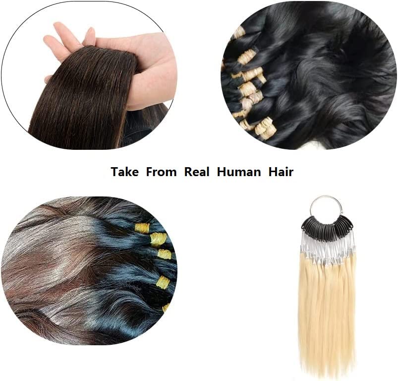 30 strands/set Hair Swatches Hair Colour Samples 100% Human Hair Colour Rings for Hair Extensions Salon Hairdressing (Blonde) Blonde