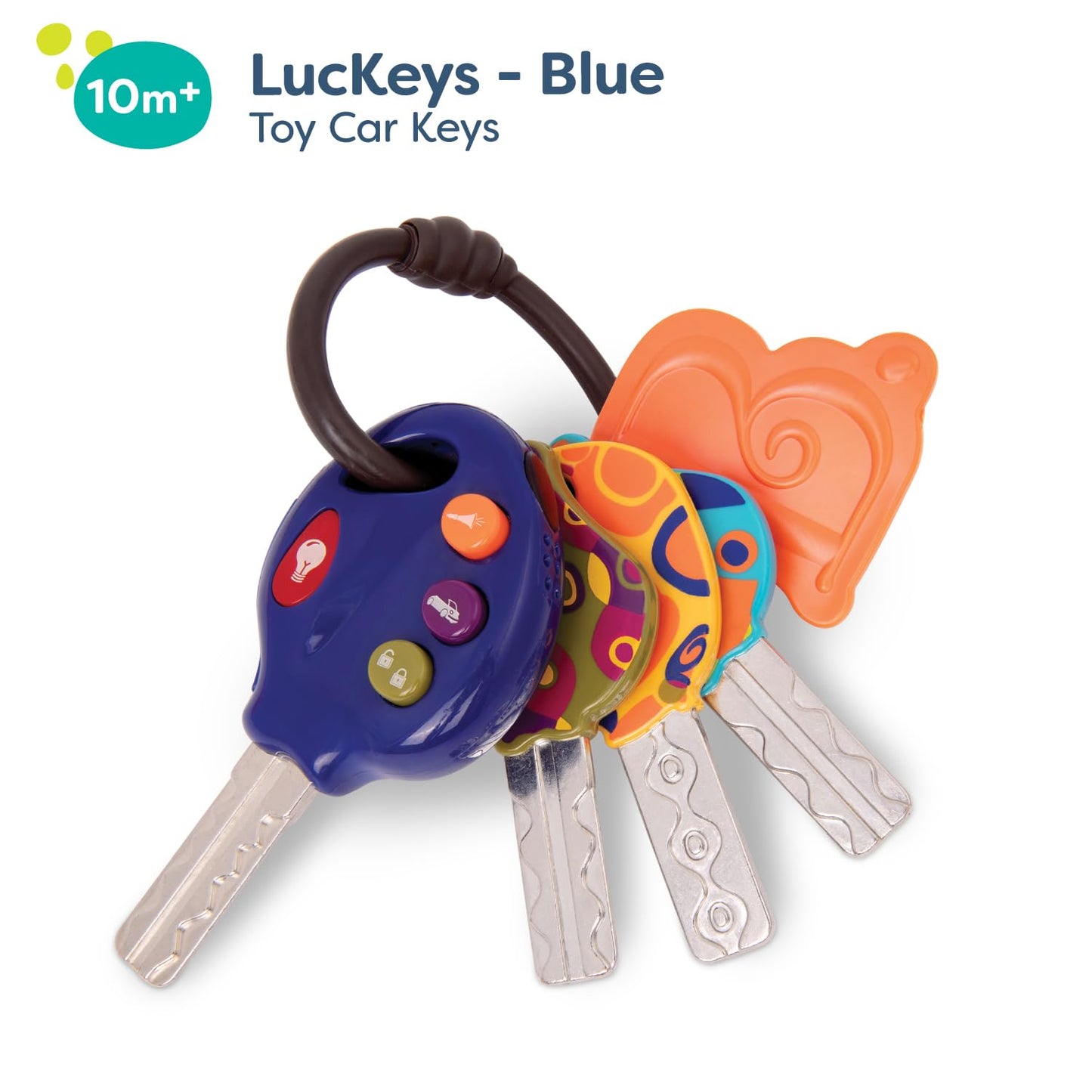 B. toys – 4 Textured Toy Car Keys for Babies & Toddlers – LucKeys – Blue – Flashlight & 3 Car Sounds – Non-Toxic – Interactive Baby Teething Toys – 10 months + Blue LucKeys Single