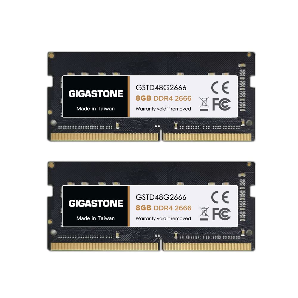 【DDR4 RAM】GIGASTONE 16GB Kit (2x8GB) DDR4 2666MHz (2400MHz or 2133MHz) PC4-21300 (PC4-19200/17000) CL19 1.2V SODIMM 260 Pin Unbuffered Non ECC High Performance Notebook Laptop Memory Upgrade 16GB (2x8GB) DDR4 2666MHZ Sodimm