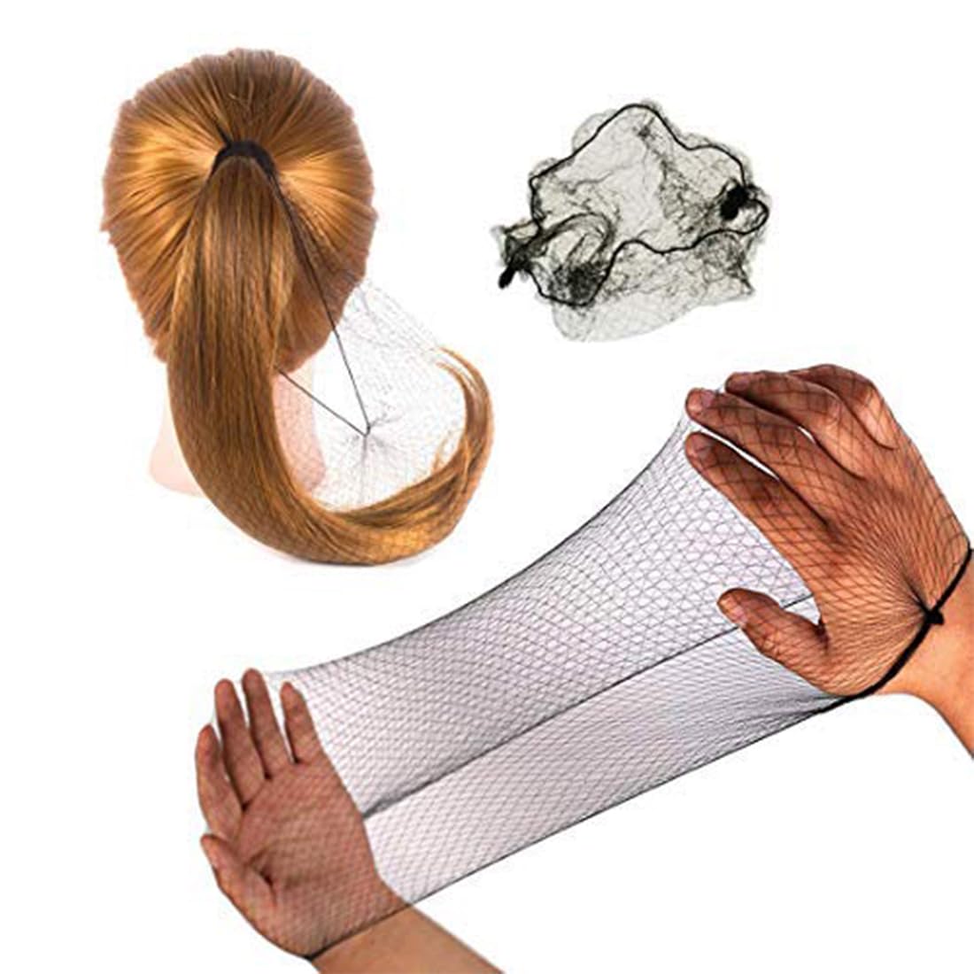 50PCS Hair Nets Invisible Elastic Edge Mesh Bun Hair Nets for Ballet Dance 20" Black