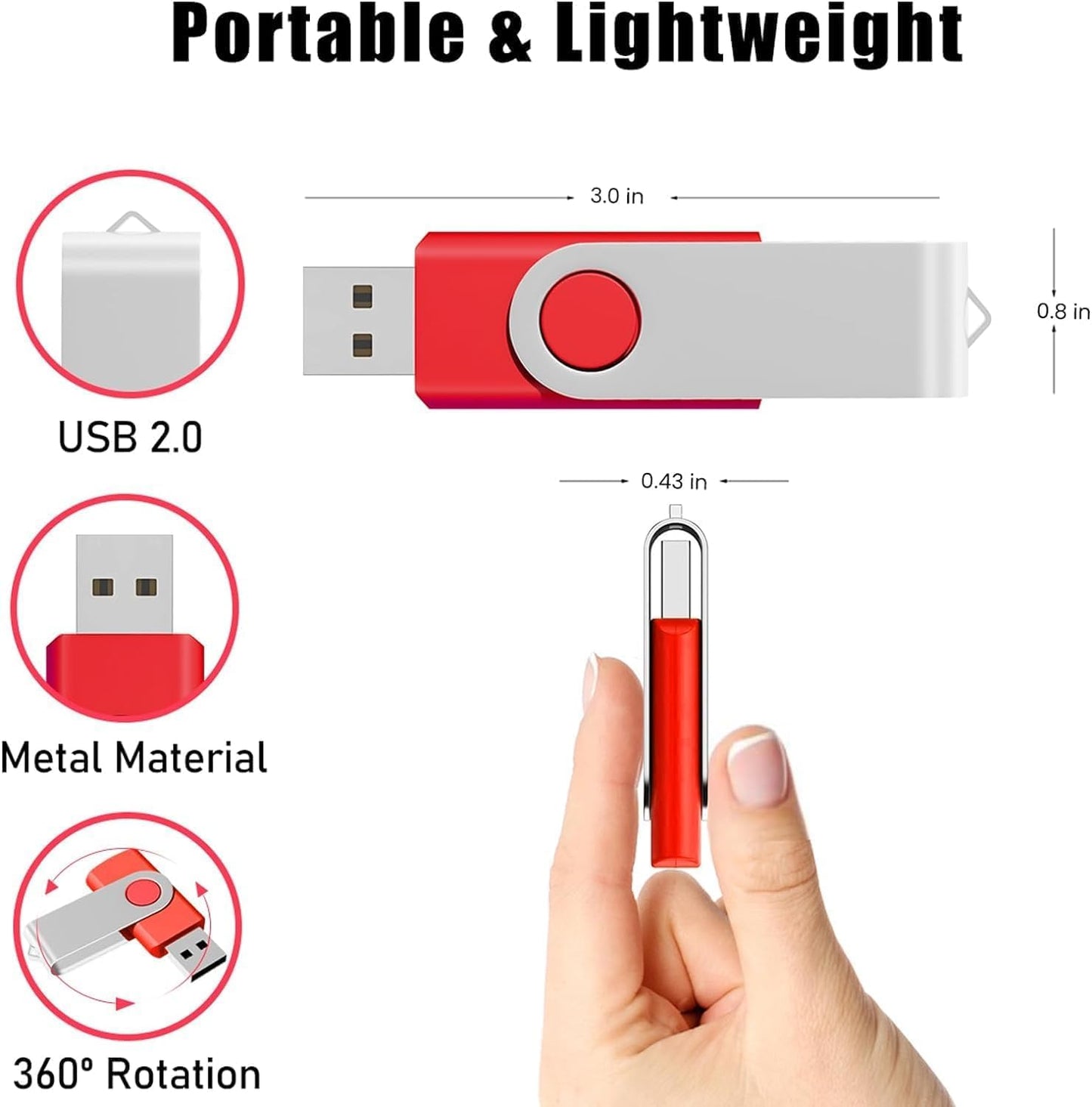 128GB USB Memory Stick 2 PACK USB 2.0 Flash Drive Pen Drive Swivel Design Photo USB Sticks Fold Storage (Red/Purple With Lanyard) 128GB B-2