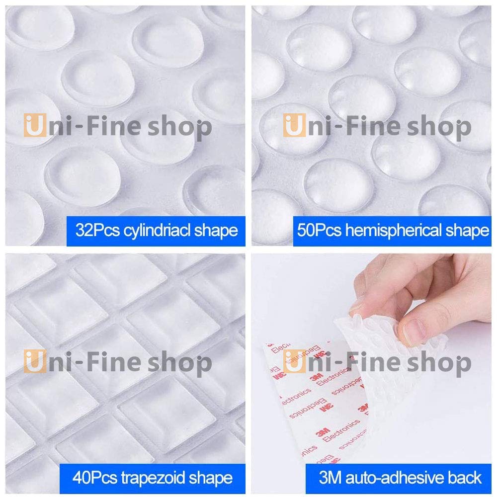 Uni-fine 3 Sizes Clear Rubber Feet, Bumper Pads Adhesive Rubber Feet, Cabinet Door Bumpers - Round, Hemispherical, Square Noise-Dampening Bumpers for Door Drawers Notebook Glass Non Slip (122Pcs) 3 Taille(122 pcs)