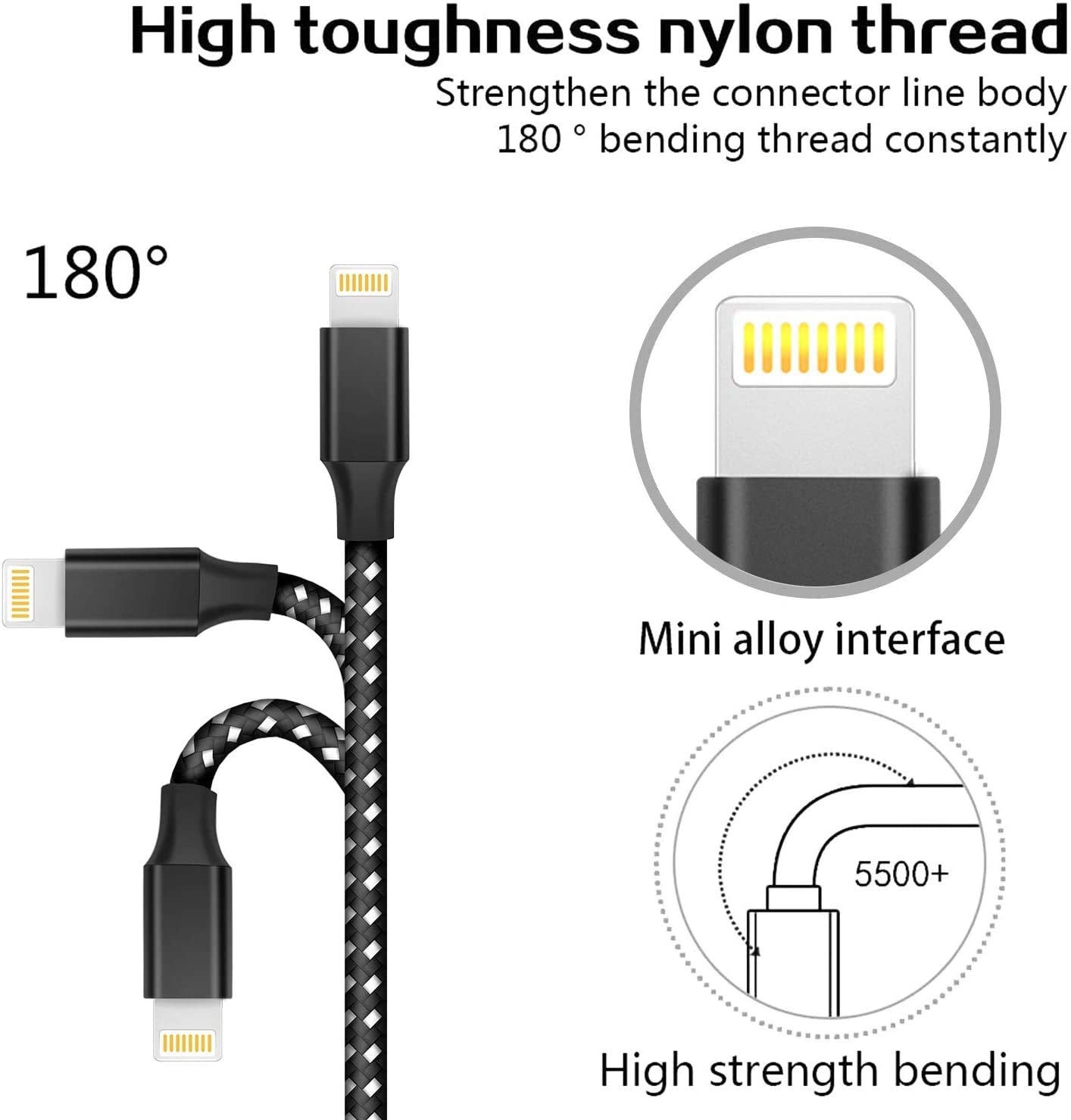 Ankoda iPhone Charger Cable Lightning Cable 3Pack 3FT/1M Nylon Braided Fast Charging & Sync iPhone Wire Compatible with iPhone13 12 11 Pro Max XS XR X 8 7 6 Plus 5 5S