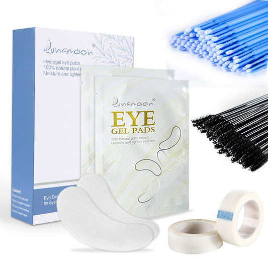 Under Eye Gel Pads 50pcs Eyelash Extension Pads Lint Free Eye Patches Eyelash Patches + 50pcs Eyelash Brush + 50pcs Micro Applicators Brushes + 2 Rolls Eyelash Tapes(set02) set02