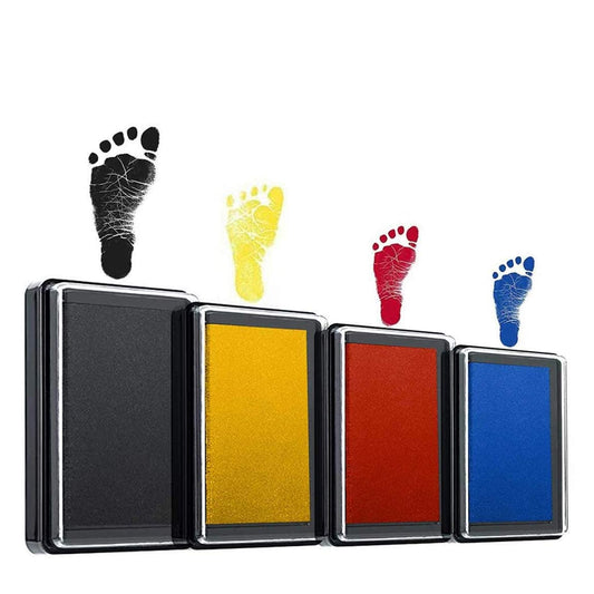 Baby Handprint and Footprint Ink Pads - 4 Color - Non Toxic and Safe Print Kits for Babies - Easy to wash Off (Black + red + Blue + Yellow)