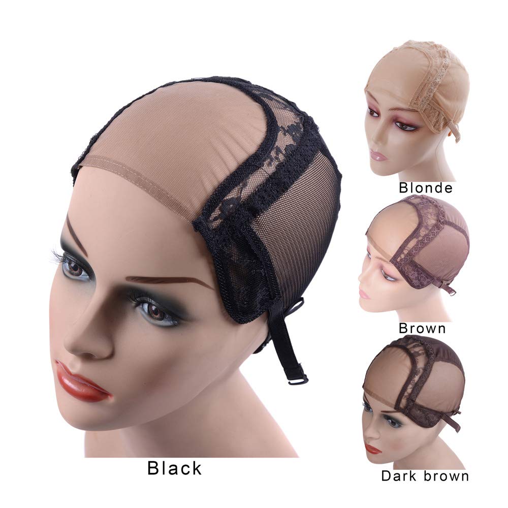 4"X4" U Part Swiss Lace Wig Cap For Making Wigs With Adjustable Straps Mesh Wig Cap (Black L 56cm) Black