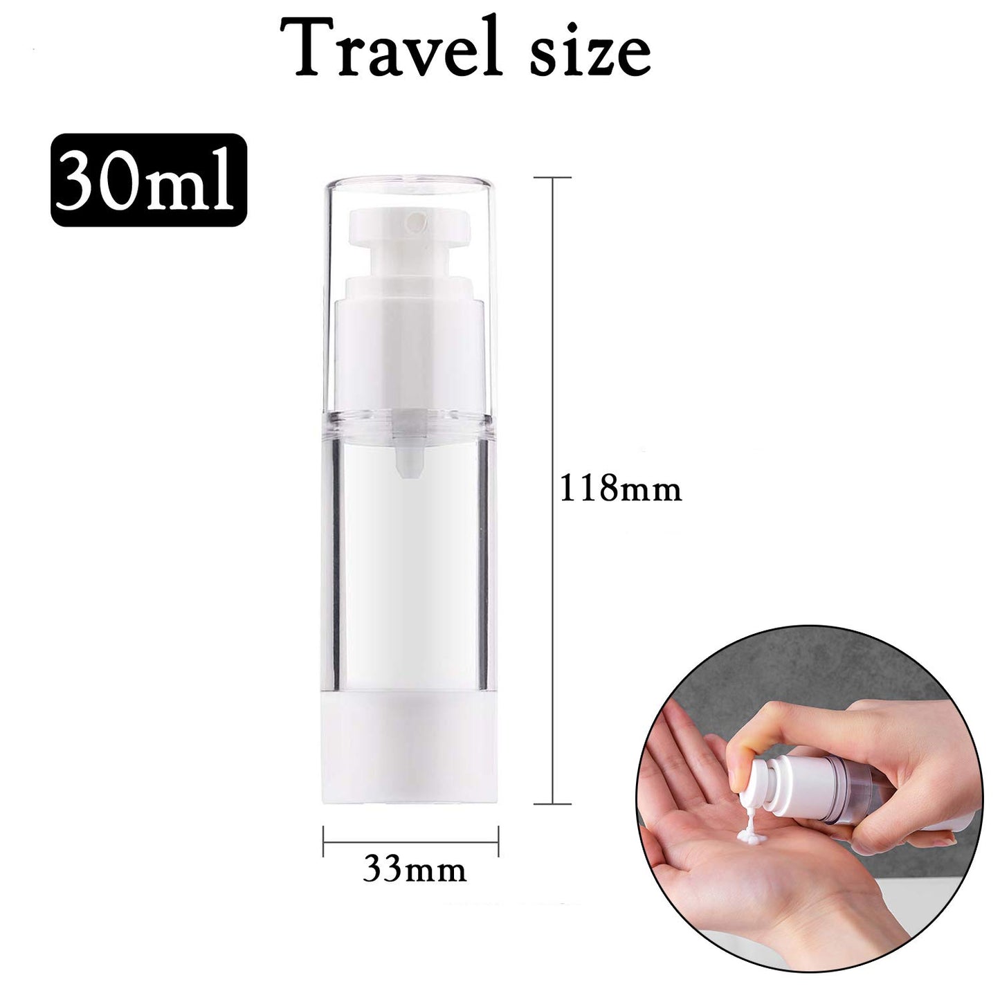 Alledomain 6Pcs Airless Pump Bottle | Refillable Empty Clear Travel Lotion Pump Containers/Vacuum Press Pump Bottles for Foundation, Essence, Lotion (30ml)