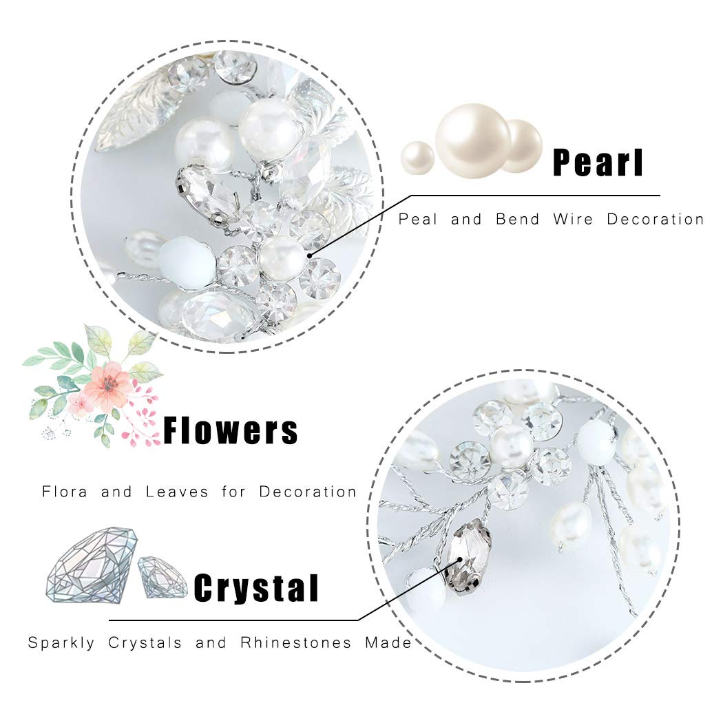 Unicra Bride Wedding Crystal Hair Vines Flower Leaf Headpieces Bridal Hair Accessories for Women and Girls (Sliver) Sliver