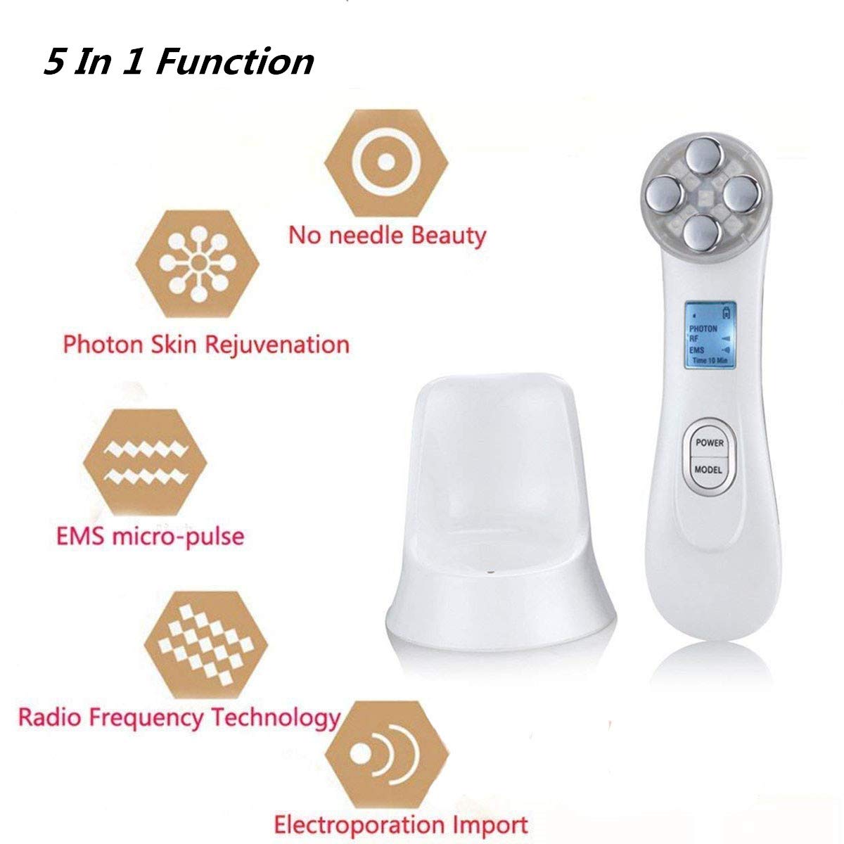 5 in 1 Radio Frequency Skin Tightening Machine, RF Ion Mesotherapy Face Massager, LED Photon Skin Rejuvenation Remover Wrinkle Care Device