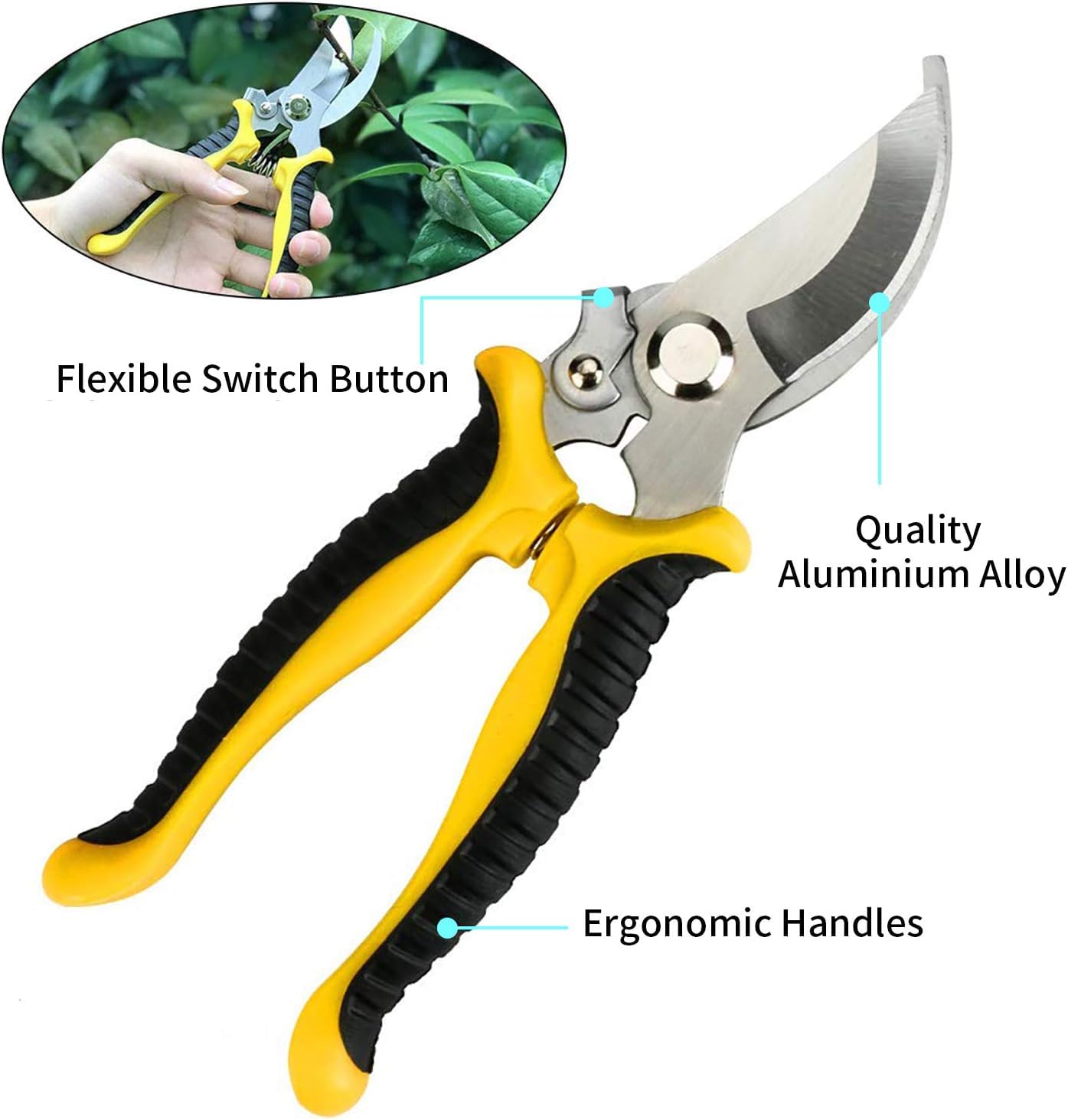 AGAKY Garden Tool Set 5 Piece Aluminum Gardening Tools Kit with Gloves, Pruning Shear, Rake, Shovel & Trowel Heavy Duty Indoor and Outdoor Hand Planting Kit Gardening Gifts for Women & Men, Yellow