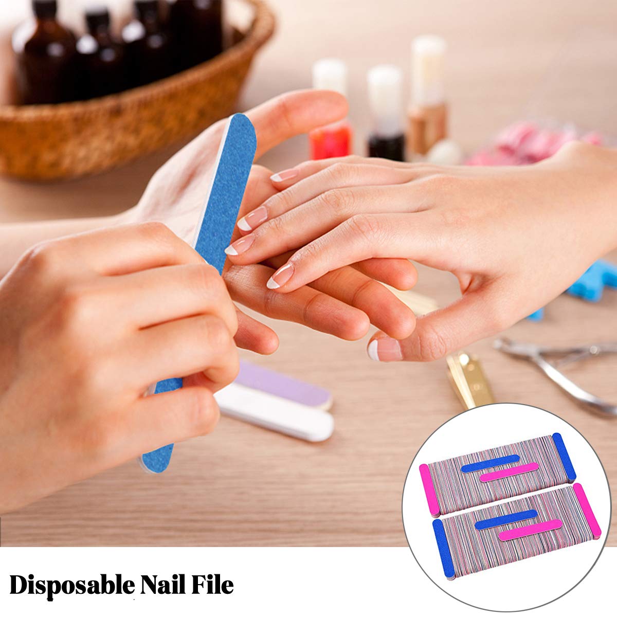 YuChiSX 200 Pcs Disposable Nail File, Double Sided Emery Boards Manicure Tools,Nail File Buffer Set for Home and Salon Use with Free Nail Polishing Buffer