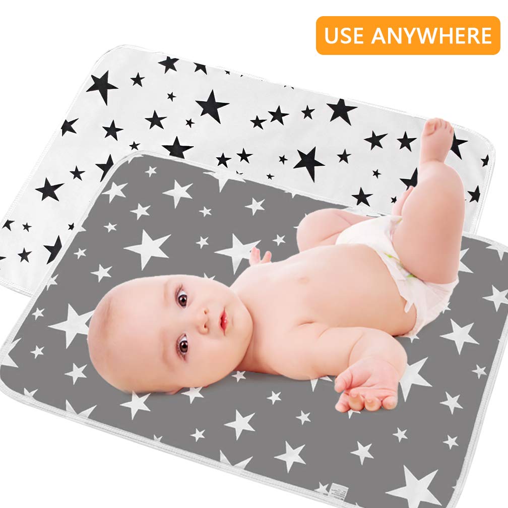 Baby Diaper Changing Pad SACONELL 2 Pack 19.6'' X 27.5'' Portable Waterproof Change Mat Unisex Newborn Diapering Sheet Protector Cotton Absorbent Sheet Bed Pads(Grey & White)