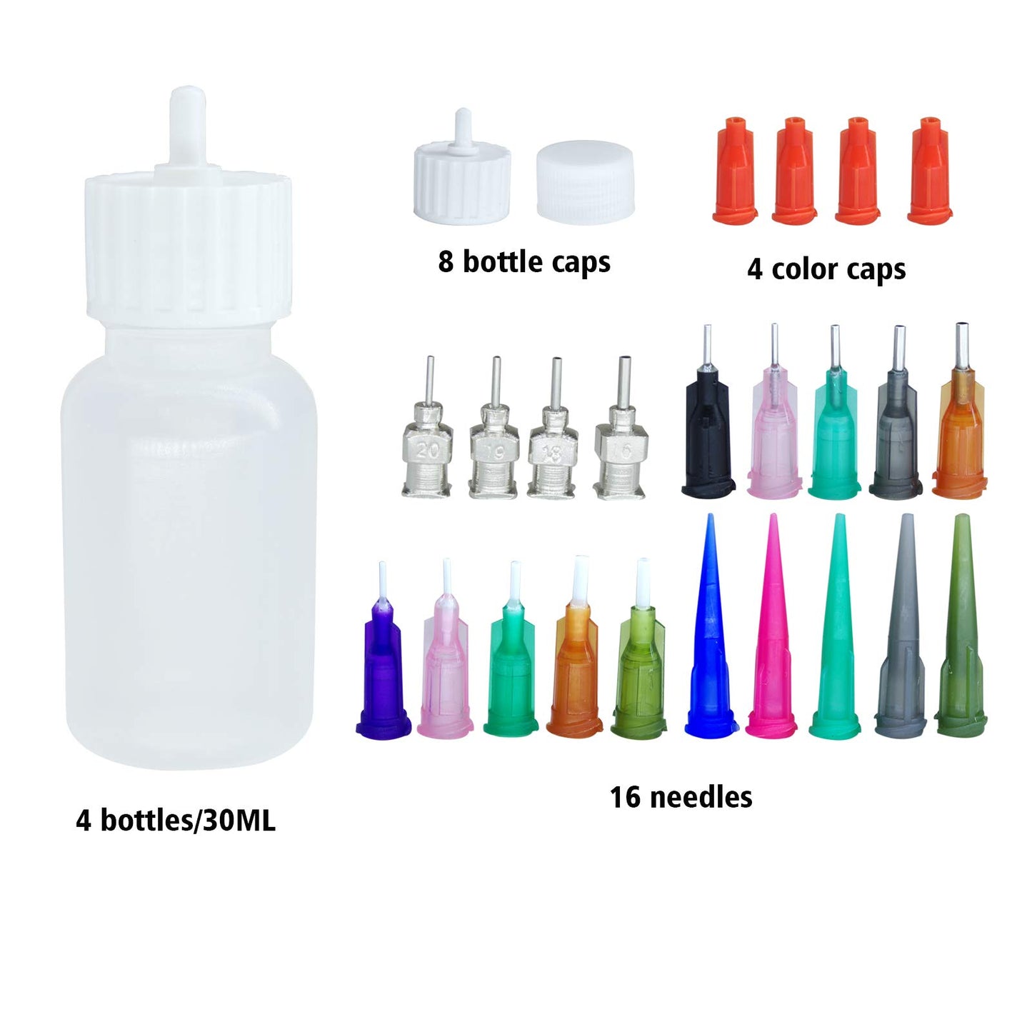 XMASIR Jagua Bottles Applicator, 5 pcs Applicator Bottles 30ml Multi Purpose DIY Ultra Fine with 16 Pcs Needle Tips Glue Applicator Squeeze Bottles Acrylic Painting