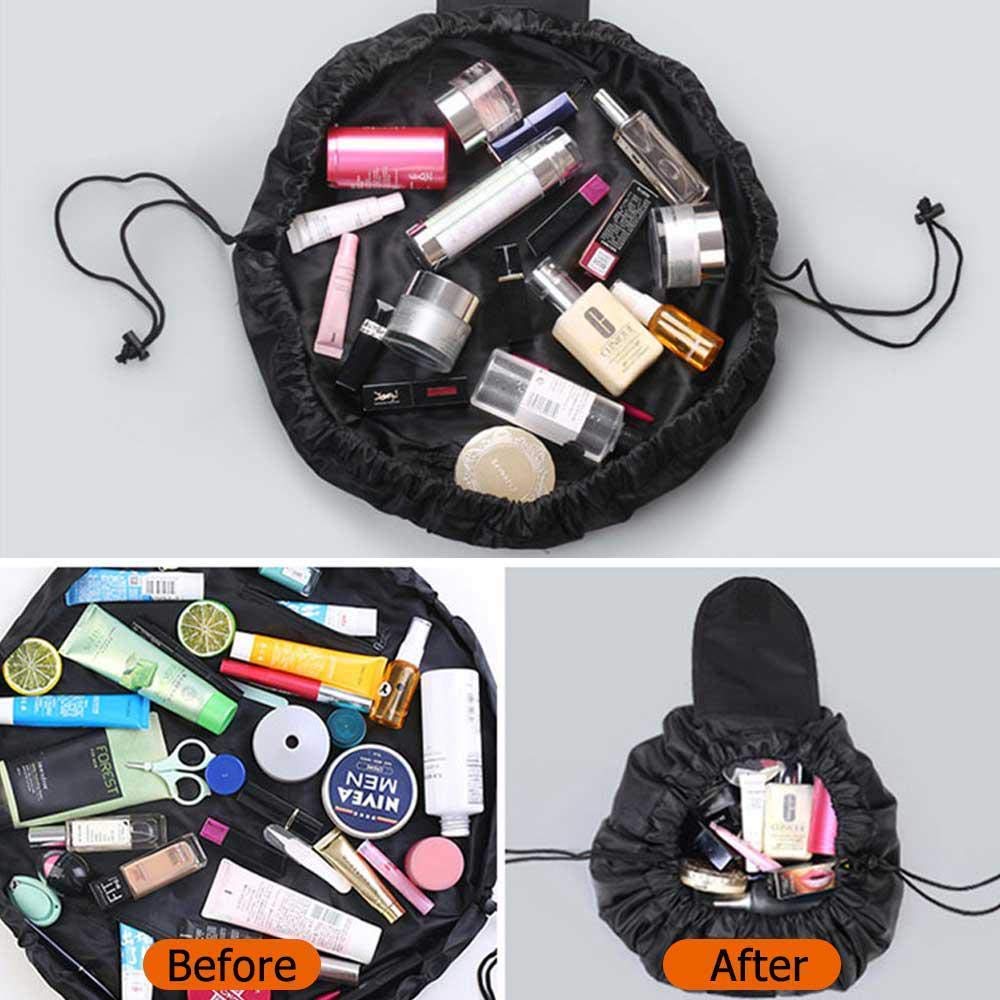 ZhengYue Lazy Drawstring Make up Bag Portable Large Travel Cosmetic Bag Pouch Travel Makeup Pouch Storage Organiser for Women Girl Black