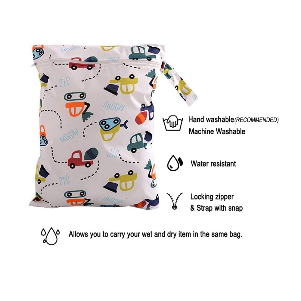 Yuhtech Wet Dry Bag for Cloth Diapers, 5 Pack Waterproof Washable Reusable Wet Dry Bag Baby Nappy Organizer Bag Reusable Washable Cloth Diaper Bag