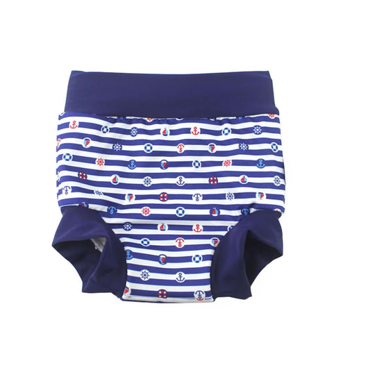 BabyPreg Baby Kids Swim Nappies Cover Diaper Pants High-Waisted Belly Protection Swimming Shorts (Navy Stripe, 0-2 Years) 0-2 Years (Pack of 1) Navy Stripe