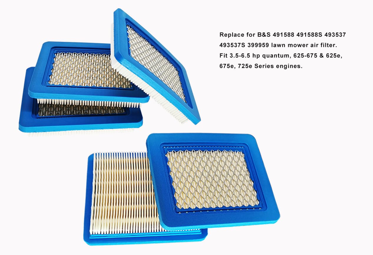 ZLKSKER 491588S Lawn Mower Air Filter Replacement for B&S 491588 493537 493537S 399959, Flat Air Cleaner, 5pcs