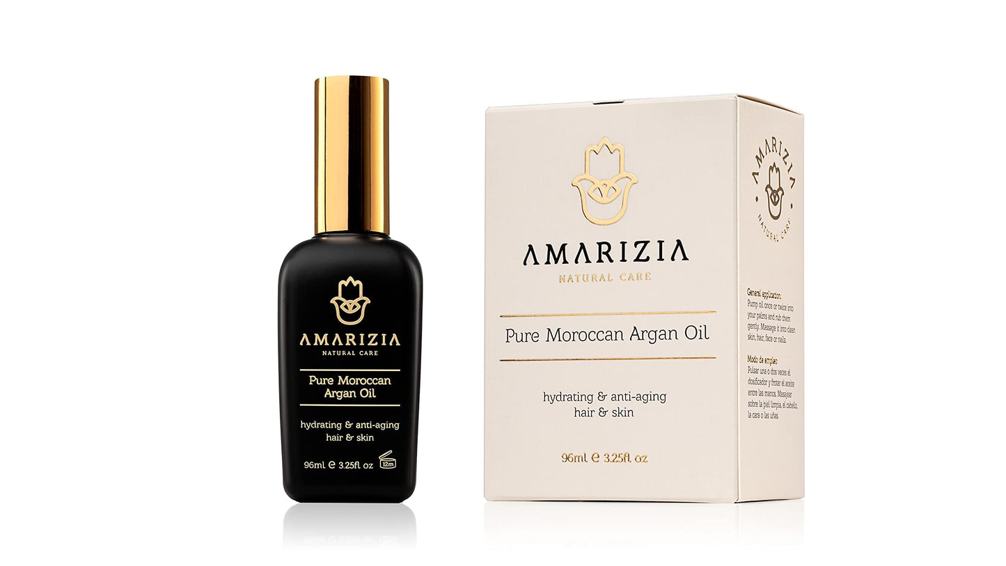 AMARIZIA Pure Argan Oil from Morocco / 100% Organic & Cold Pressed / Vegan & Cruelty- / Hair Moisturizer for Skin, Face, Beard & Nails/Anti-Aging & Wrinkle