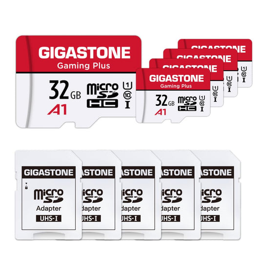 [Gigastone] Micro SD Card 32GB 5-Pack, Gaming Plus, MicroSDHC Memory Card for Nintendo-Switch, Wyze Cam, Roku, Full HD Video Recording, UHS-I U1 A1 Class 10, up to 90MB/s, with MicroSD to SD Adapter 32 GB Gaming Plus 5PK