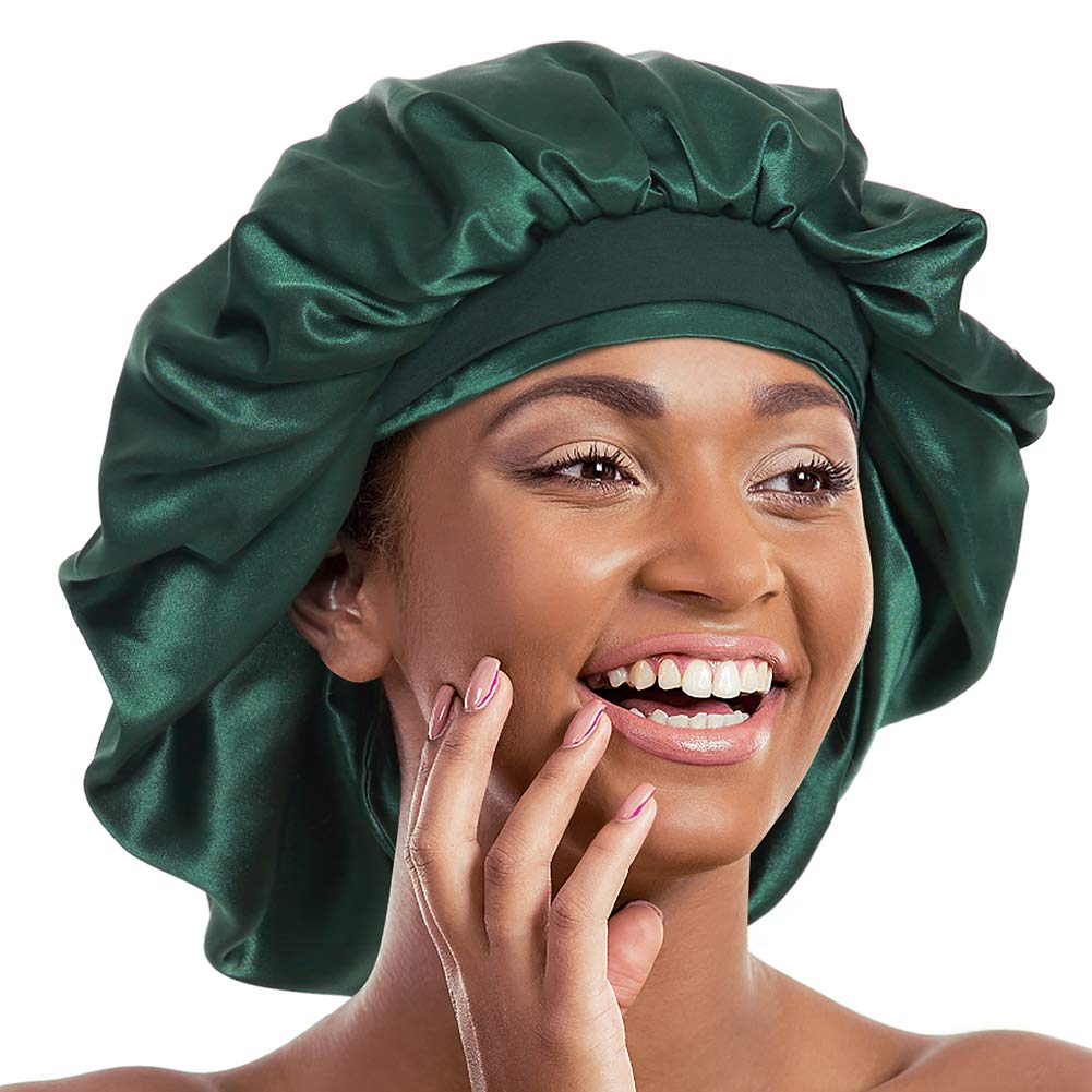 Alnorm Double Layered Satin Bonnet Oversized Sleep Cap for Hair Loss Women Green One Size