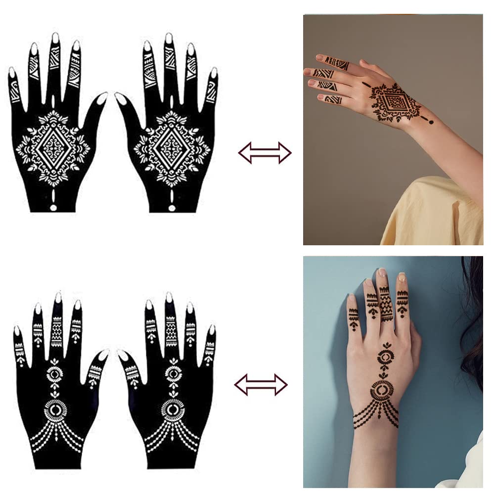 XMASIR 20 Pieces Temporary Tattoo Hand Stencils Kit for Women Girl, Indian Arabian Tattoo Sticker Tattoo Templates 20 X 10.5 cm