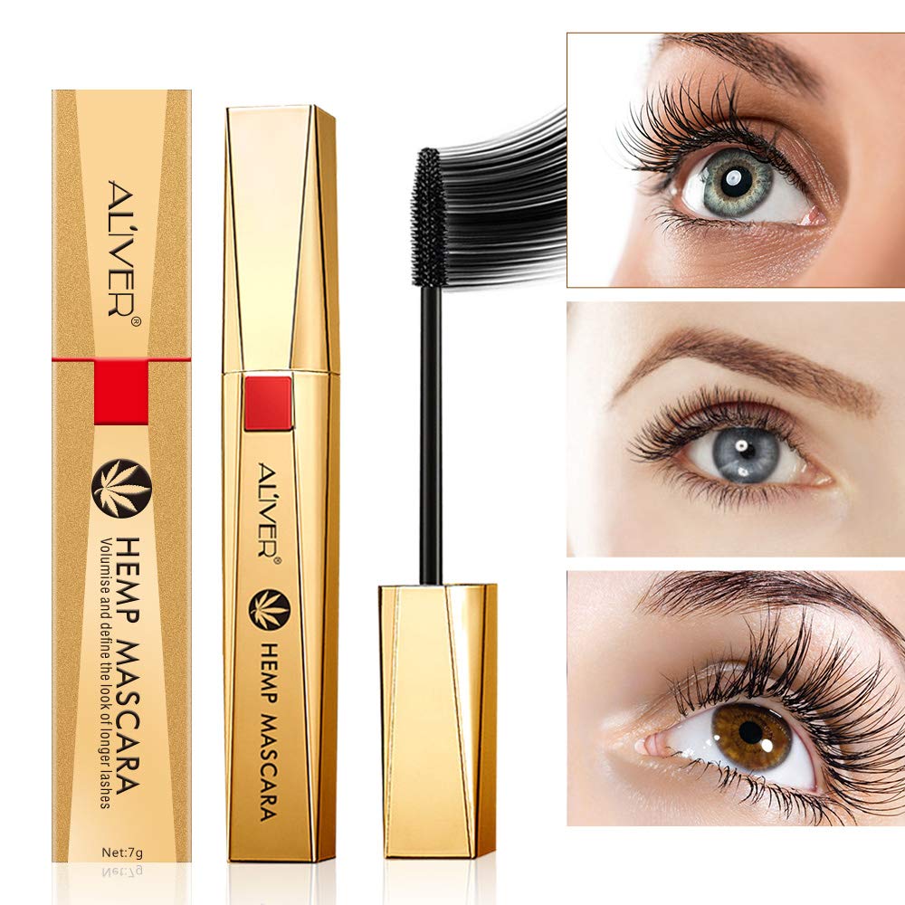 Aliver HEMP MASCARA Lash luxury infused Silk Fiber Long Lasting Curve Lengthening Mascara Volume And Thickening Mascara Dramatic Extension Smudge-proof Instant lash Enhancing Hemp Mascara Black