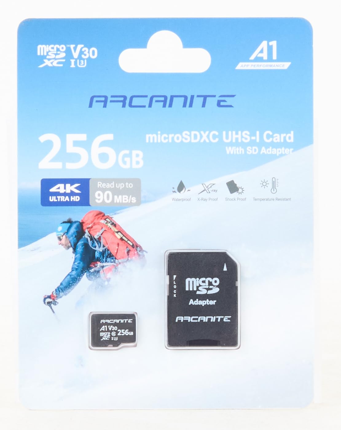 ARCANITE 256GB microSDXC Memory Card with Adapter - A1, UHS-I U3, V30, 4K, C10, Micro SD, Optimal read speeds up to 90 MB/s A1 High Speed 256 GB