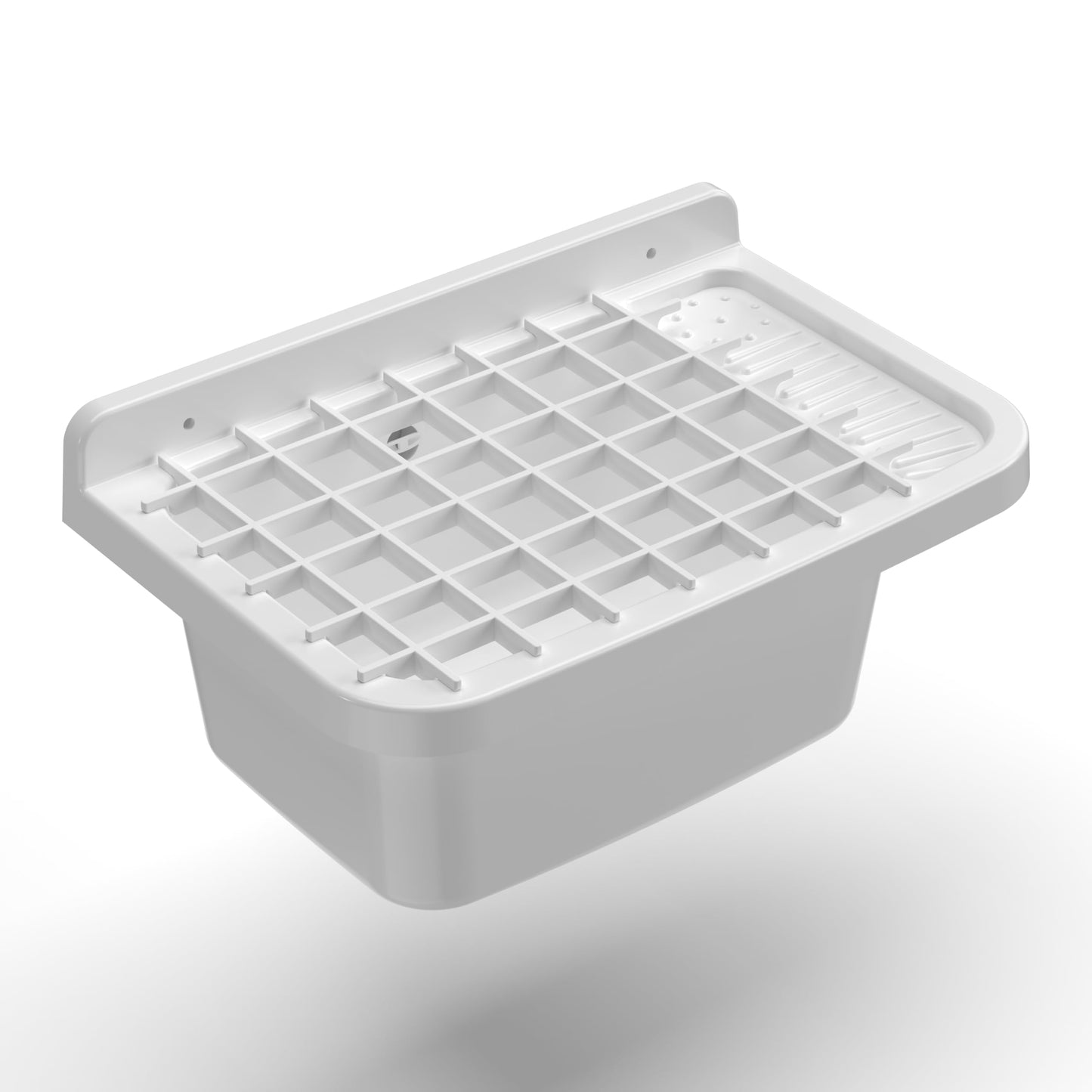 Adventa PP Resin Bowl with Grid, Wall mounting, with Siphon and Waste, Resistant to acids of Common use, Laundry, Garage, Outdoor, 50L x 35D x 24H cm, White, 50x35x24