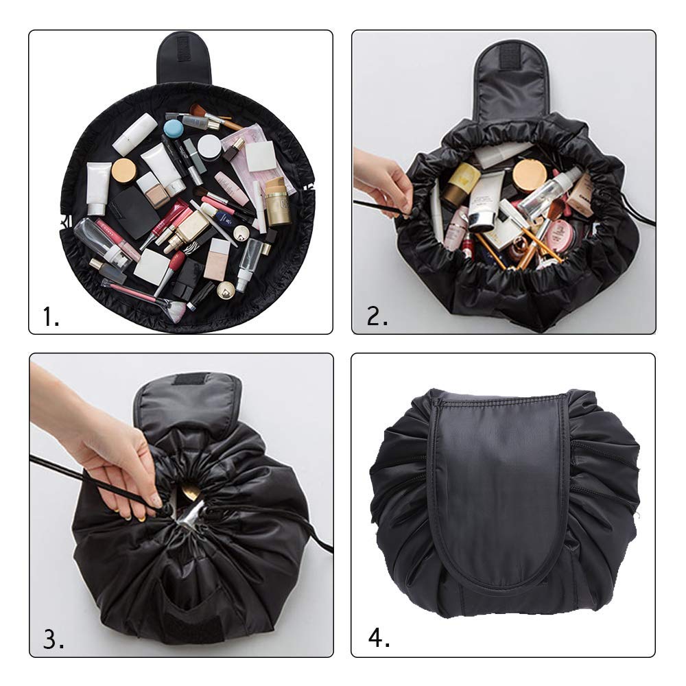 ZhengYue Lazy Drawstring Make up Bag Portable Large Travel Cosmetic Bag Pouch Travel Makeup Pouch Storage Organiser for Women Girl Black